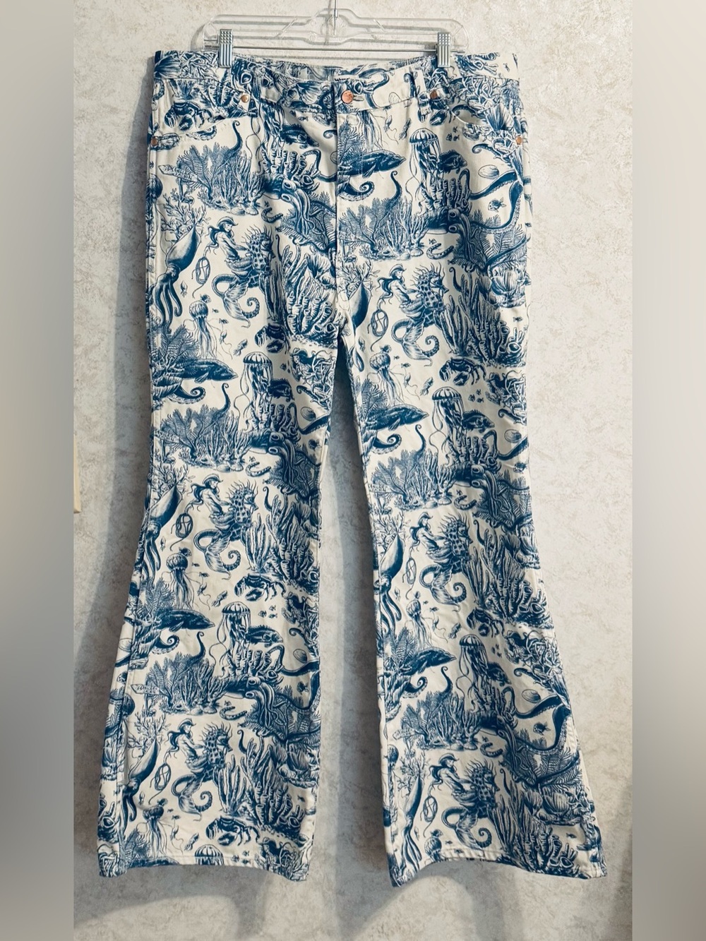 Wrangler Women’s High Rise Nautical Print Wanderer Flare Jeans 34 x 32 Blue